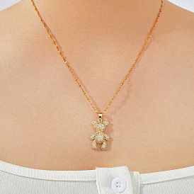 Элегантные латунные прозрачные кубические цирконии мультяшные медвежьи подвески ожерелья