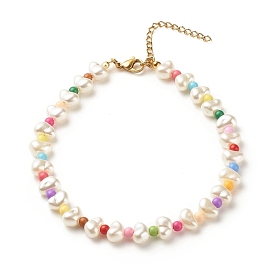 ABS Plastic  Pearl Beaded Anklets with Round Acrylic Beads for Women