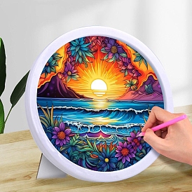 DIY Sunset Diamond Painting Kits, Including Acrylic Rhinestones Bag, Diamond Sticky Pen, Tray Plate, Glue Clay and Canvas