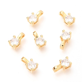Brass Micro Pave Clear Cubic Zirconia Charms, Flat Round