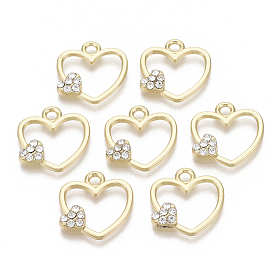Alloy Pendants, with Rhinestone, Heart