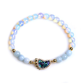 Opalite Stretch Bracelets, with Brass Micro Pave Cubic Zirconia and Paua Shell Findings, Footprint