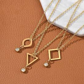 304 ожерелья из нержавеющей стали с геометрическим кулоном и цепочкой из кристаллов и страз, реальный 18 k позолоченный