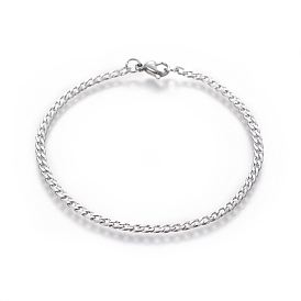 304 Stainless Steel Curb Chain Bracelets, with Lobster Claw Clasps