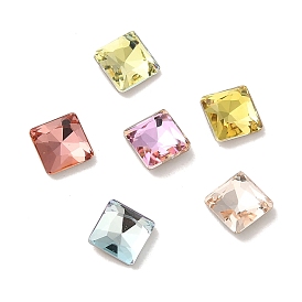 Glass Rhinestone Cabochons, Point Back & Back Plated, Faceted, Square