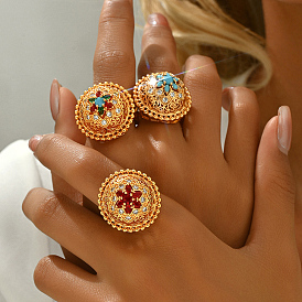 Регулируемые геометрические полые кольца-манжеты из латуни с микропаве из кубического циркония для женщин, золотые