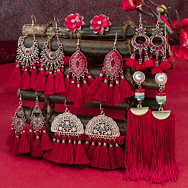 Bohemian Red Tassel Earrings with Dreamcatcher, Vintage Style and High-end Feel for Chinese New Year
