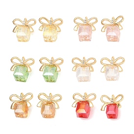 Подвески гальванизируйте стекла, подарочный шарм, с золотым латунным бантиком, граненые