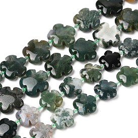 Природные моховой агат бисер нитей, форма цветка вишневого цвета, с бисером