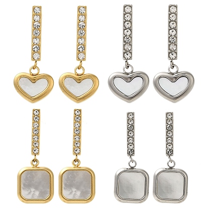 Ионное покрытие (ip) 304 серьги-гвоздики со стразами и натуральными ракушками из нержавеющей стали, для женщин