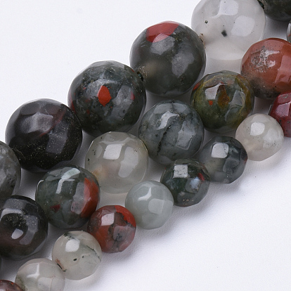 Naturelles africaines perles bloodstone brins, perles de pierre d'héliotrope, facette, ronde