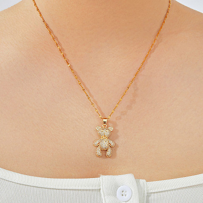 Элегантные латунные прозрачные кубические цирконии мультяшные медвежьи подвески ожерелья