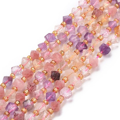 Natural Spinel Beads Strands, with Seed Beads, Faceted, Diagonal Cube Beads