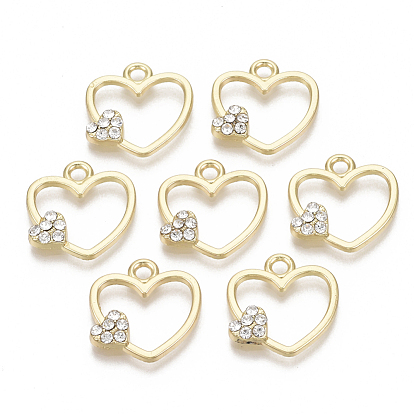 Alloy Pendants, with Rhinestone, Heart