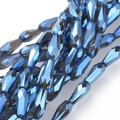 Гальванизируйте прозрачное стекло бисер нитей, с полным покрытием цвета радуги, граненые, граненые, слеза