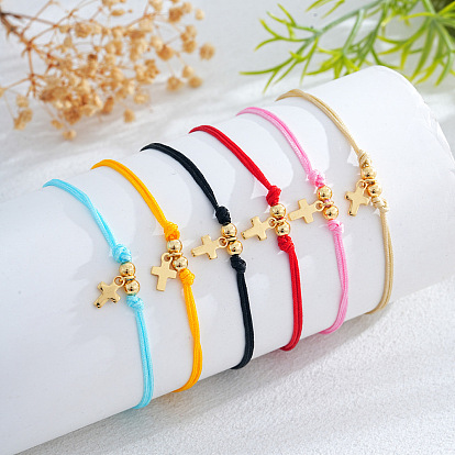 Браслеты с подвесками в виде креста из латуни, регулируемые браслеты из шнура для женщин