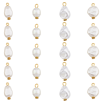 80шт 4 стили АБС-пластик подвески с имитацией жемчуга, с фурнитурой железной и сплавочной, овальные и каплевидные и плоские круглые