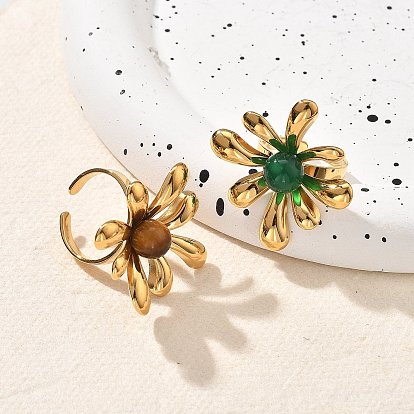 Кольца из натурального драгоценного камня, цветок 304 открытые манжеты из нержавеющей стали для женщин, реальный 18 k позолоченный