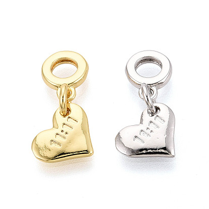 Латунные 11:11 подвески в форме сердца в европейском стиле, Подвески с большими отверстиями