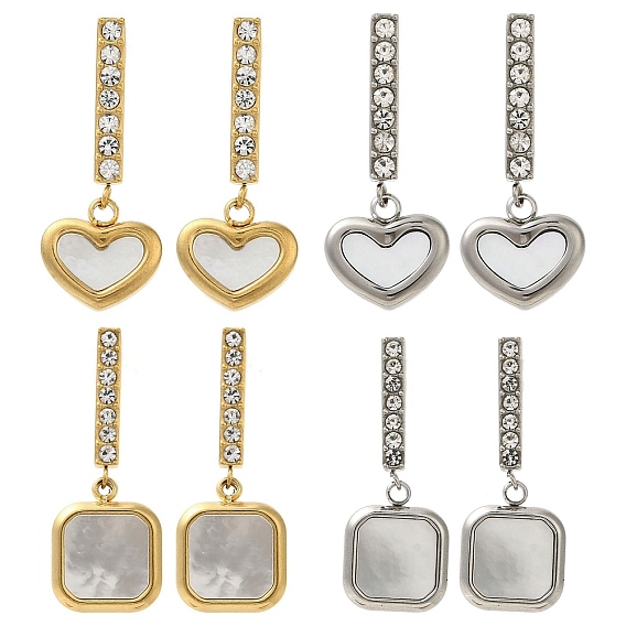 Ионное покрытие (ip) 304 серьги-гвоздики со стразами и натуральными ракушками из нержавеющей стали, для женщин