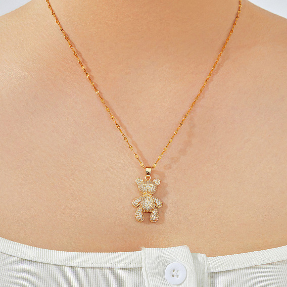 Элегантные латунные прозрачные кубические цирконии мультяшные медвежьи подвески ожерелья