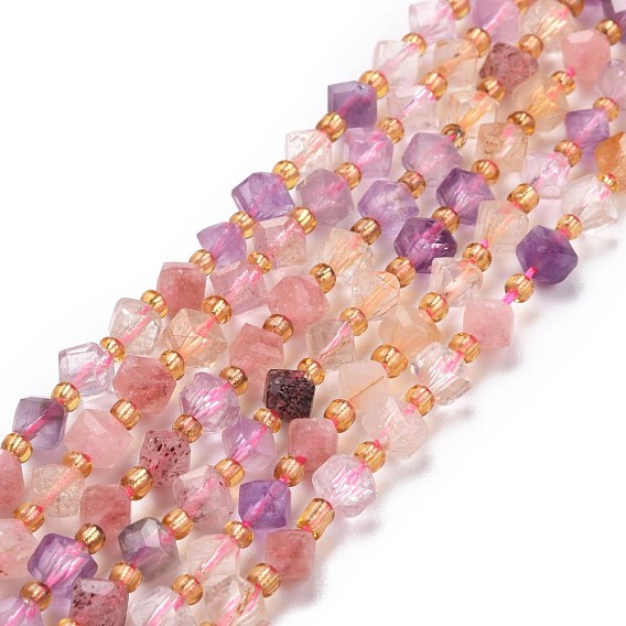 Natural Spinel Beads Strands, with Seed Beads, Faceted, Diagonal Cube Beads