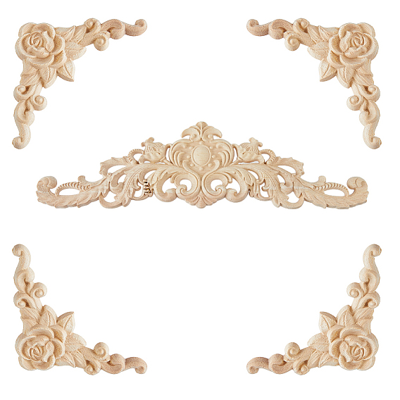 Аппликация из резного дерева, центральная цветочная длинная аппликация, дверной шкаф-кровать неокрашенный декор европейский стиль