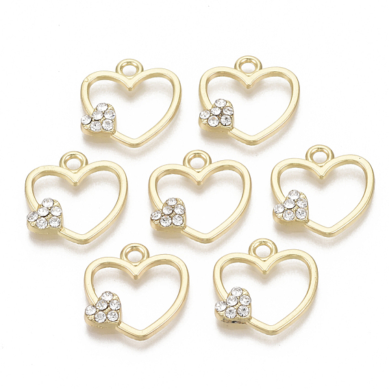 Alloy Pendants, with Rhinestone, Heart