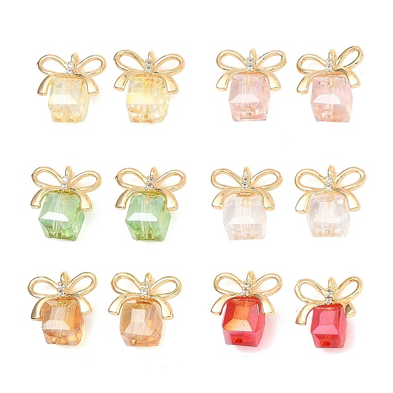 Подвески гальванизируйте стекла, подарочный шарм, с золотым латунным бантиком, граненые