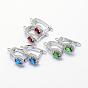 Long-Lasting PlatedBrass Micro Pave Cubic Zirconia Hoop Earring Findings with Latch Back Closure, with Glass, Oval, Real Platinum Plated