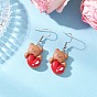 Серьги-подвески из непрозрачной смолы в форме медведя с сердцем, с 304 нержавеющей стали серьги крючки, платина