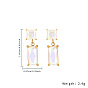 Cubic Zirconia Rectangle Dangle Stud Earrings, 304 Stainless Steel Earrings