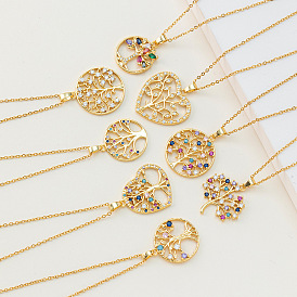Colorful Tree of Life Pendant Necklace with Micro Inlaid Zirconia for Women's Sweater Chain
