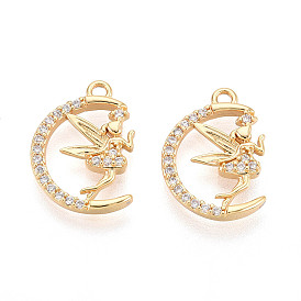 Латунные микро проложить кубического циркония подвески, луна и фея, долговечный, без никеля 