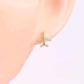 Charming Airplane Design Sterling Silver Micro-Inlaid Stone Earrings for Fashionable and Chic Daily Wear