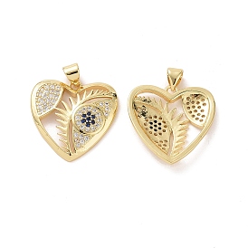 Brass with Cubic Zirconia Pendants, Heart with Eye Charm