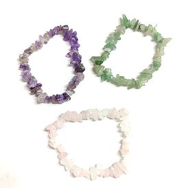 3 pcs 3 ensemble de bracelets extensibles de puces de pierres précieuses mélangées naturelles de style, bracelets empilables