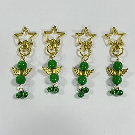 4 Piezas de adornos colgantes de campana de acrílico y latón con forma de ángel, con broches de aleación giratorias
