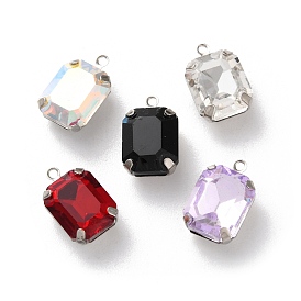 Rhinestone Pendants, with Brass Findings, Rectangle