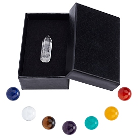 Perles de pierres précieuses naturelles et synthétiques sur le thème des chakras, pas de trous / non percés, pour cadeau de noël, sphère de pierres précieuses, prismes ronds et hexagonaux