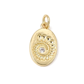 Brass Micro Pave Clear Cubic Zirconia Pendants, Oval with  Conch Shell Shape Charms, Rack Plating, Long-Lasting Plated, Cadmium Free & Lead Free