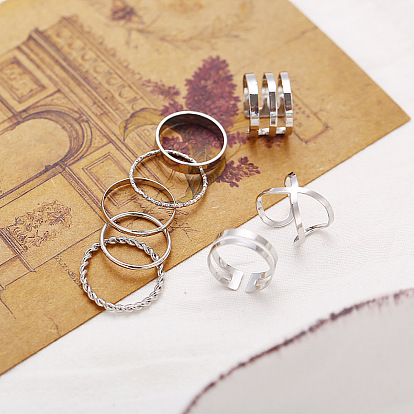 Vintage Multi-layered Cross Twist Ring Set - 8 Pieces of Creative Minimalist Design