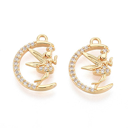 Латунные микро проложить кубического циркония подвески, луна и фея, долговечный, без никеля 