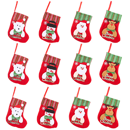 12 шт. 4 стили тканевый рождественский чулок подарочный пакет подвеска украшение, для подвесного украшения елки