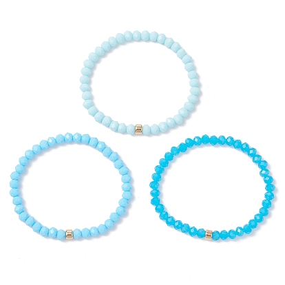 3шт. браслеты-рондели из граненого искусственного нефрита и непрозрачного стекла с эластичными бусинами для женщин
