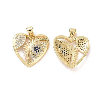 Brass with Cubic Zirconia Pendants, Cadmium Free & Lead Free, Heart with Eye Charm