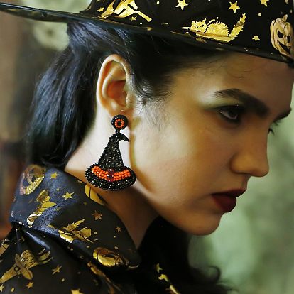 Серьги-гвоздики из пластика и бисера, Хэллоуин шляпа