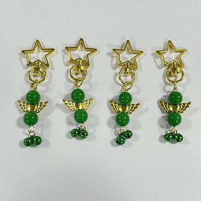 4 Piezas de adornos colgantes de campana de acrílico y latón con forma de ángel, con broches de aleación giratorias