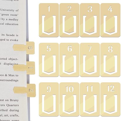 1 набор латунных закладок, скрепки со стрелками, опустошить, прямоугольник с номером 1~12