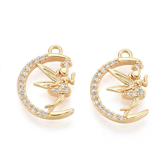 Латунные микро проложить кубического циркония подвески, луна и фея, долговечный, без никеля 